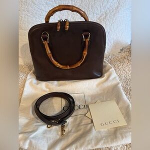Gucci Brown Leather Bag with Bamboo Accents